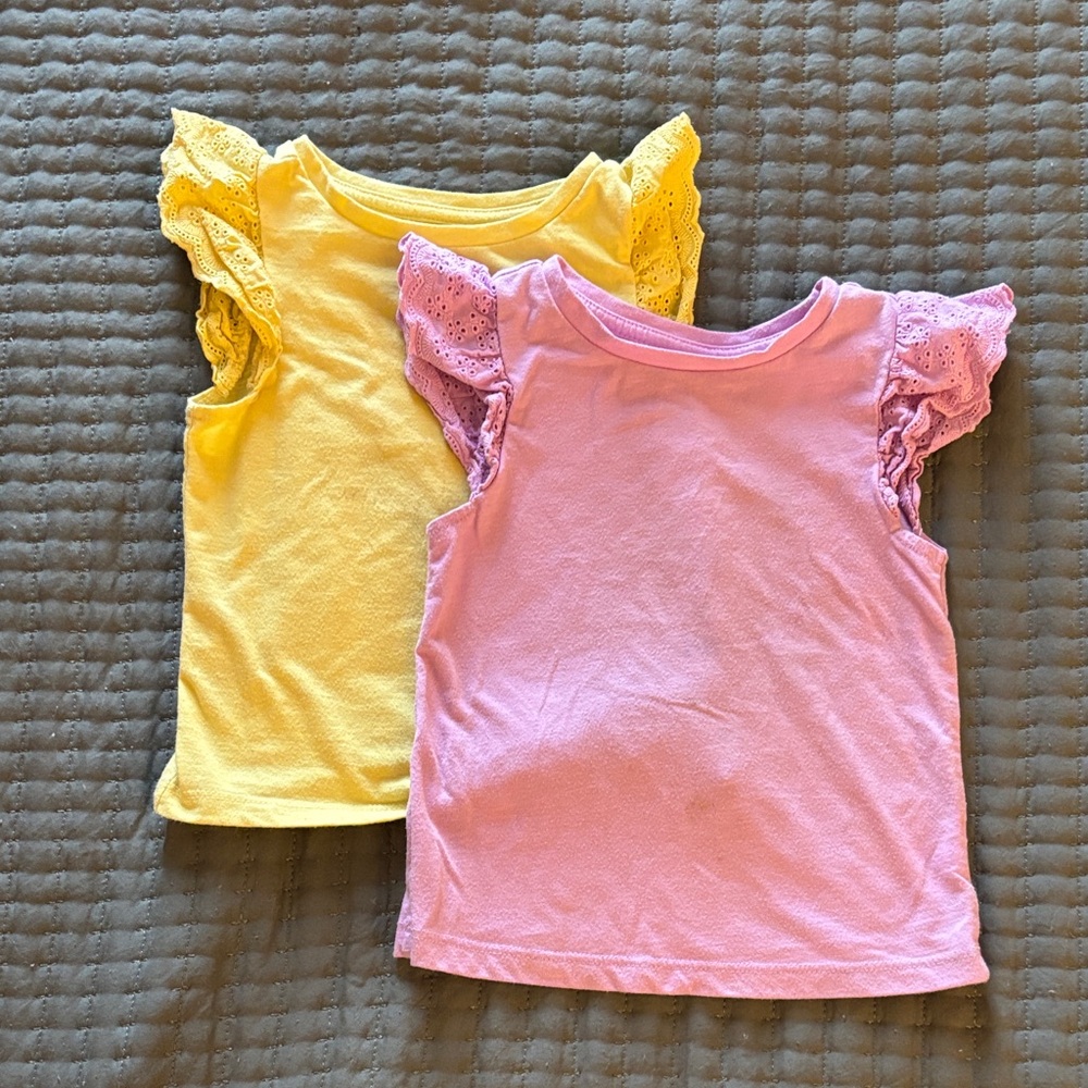 Cat & Jack Yellow and Pink Flutter Sleeve Tees